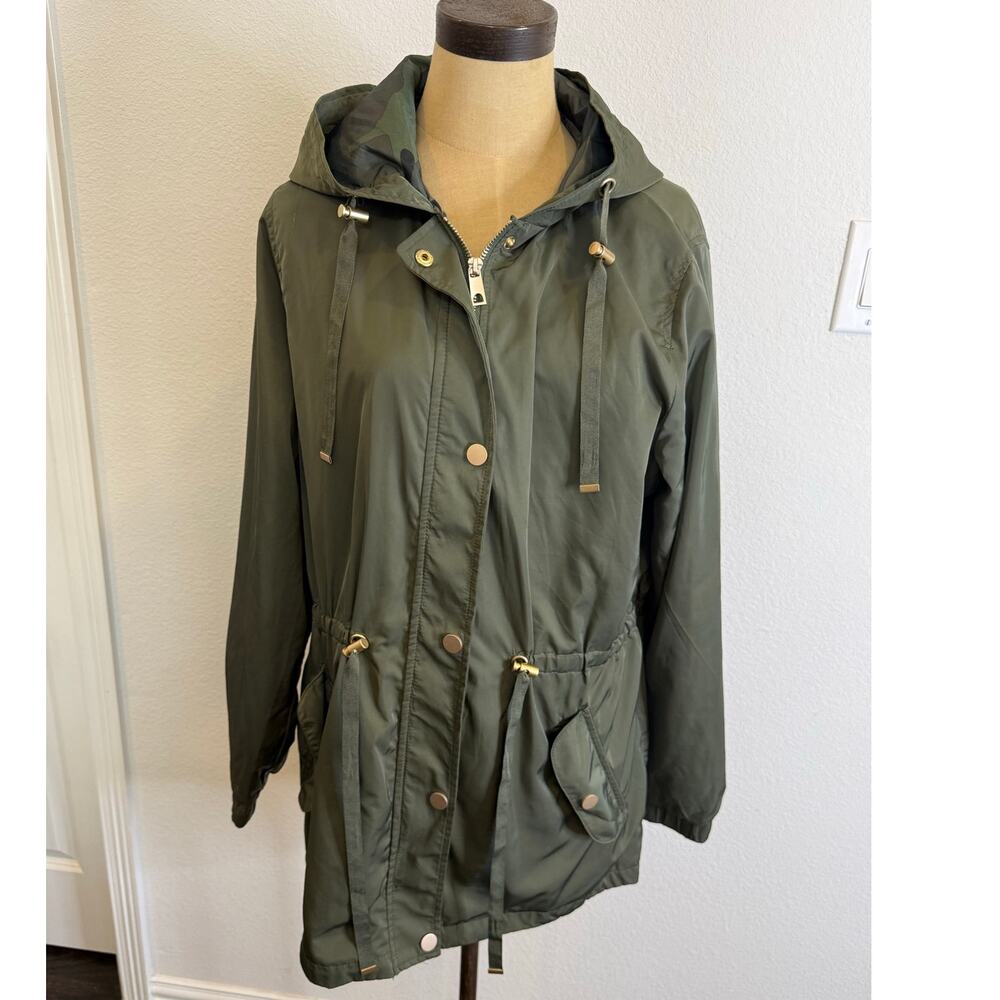 Time and Tru Olive Camo Long Cinch Waist Jacket Coat Women XL 16/18